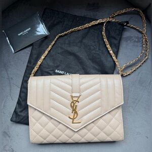 YSL Mixed Matelasse Monogram Envelope Quilted Wristlet